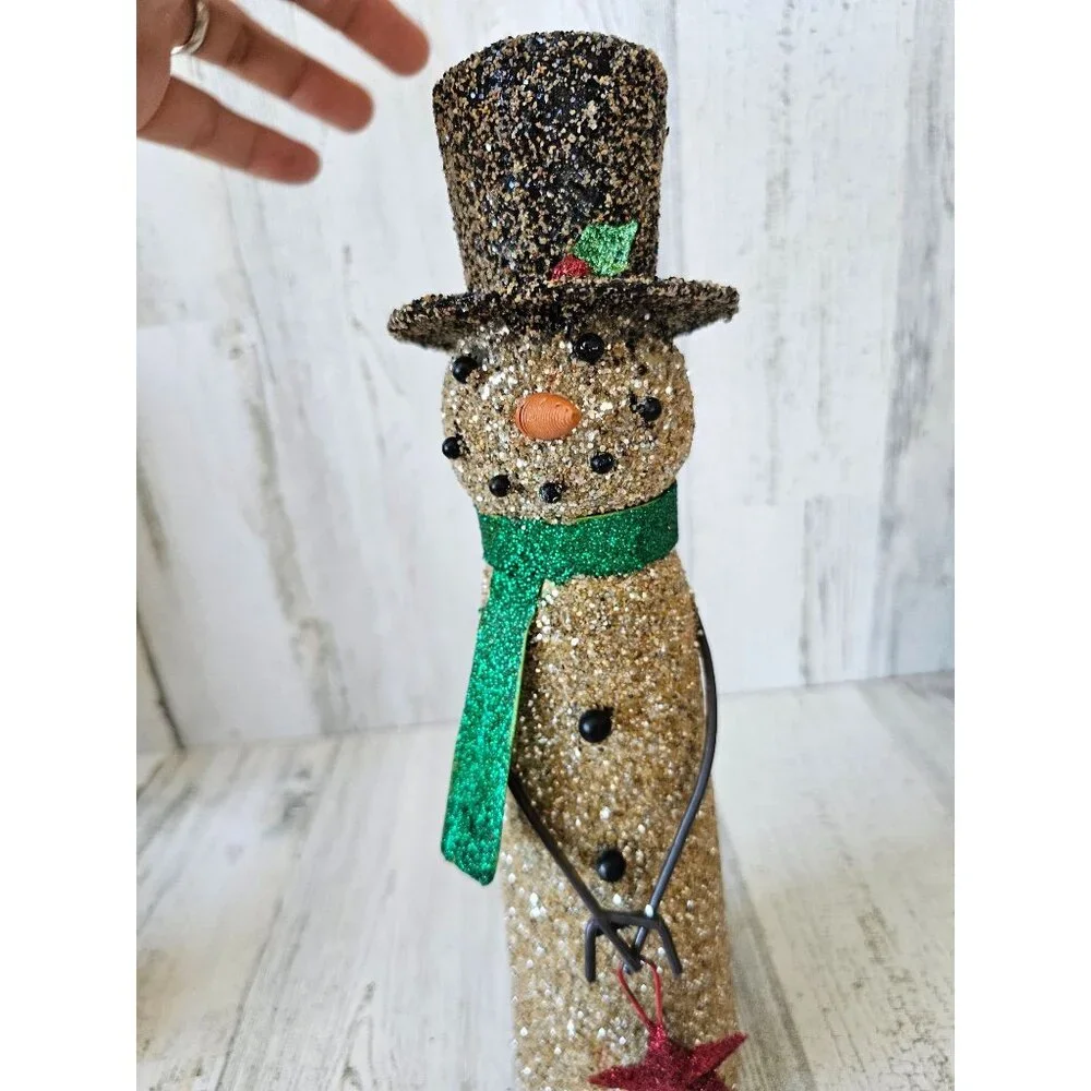 Vintage glitter snowman star top hat glass Xmas centerpiece‎